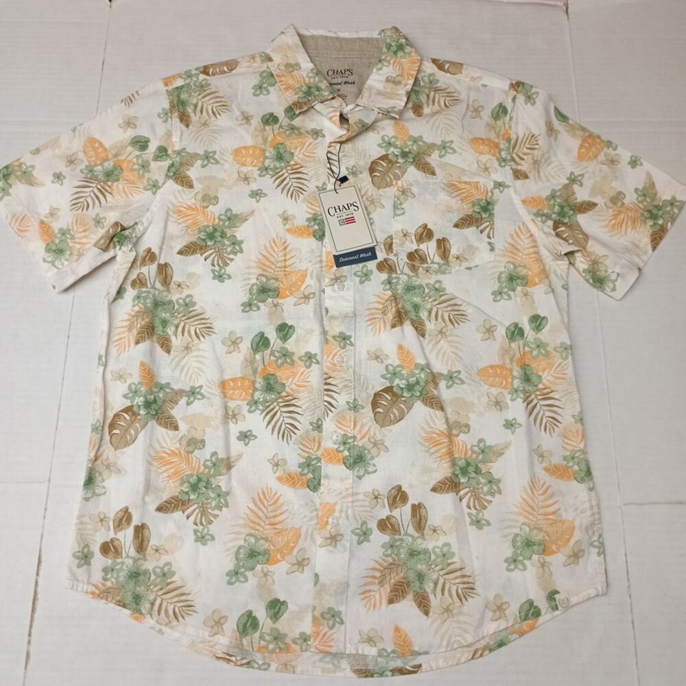 Chaps Seacoast Wash Linen Woven Shirt Men's M Pale Khaki